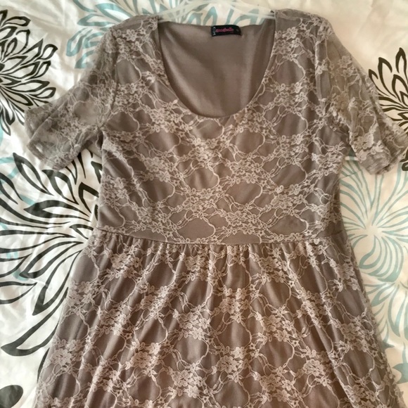 Nude Lace Knee Length Dress - Picture 1 of 4